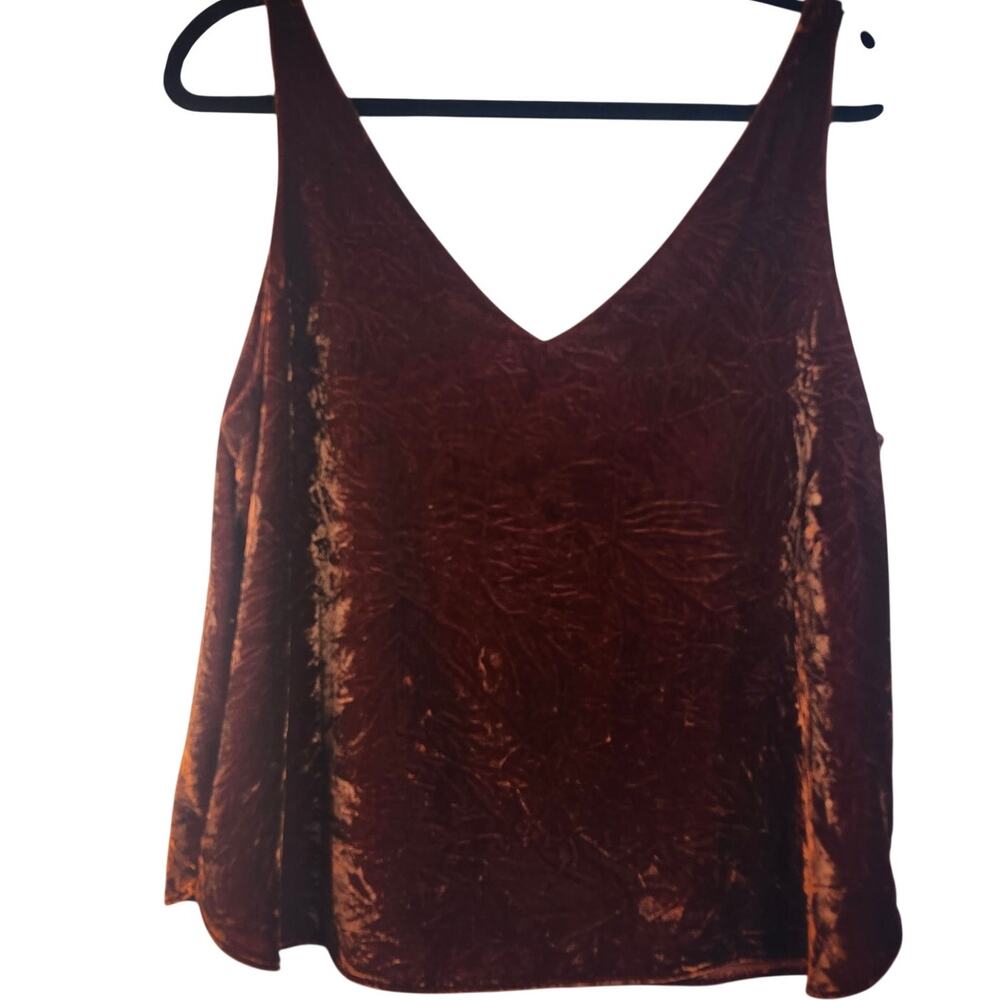LOFT Petites Crushed Velvet V-Neck Tank Top Burnt Orange Size Large Petite